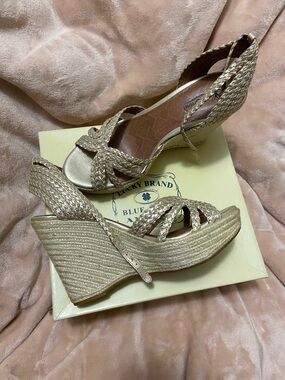 Lucky Brand Metallic Gold Braided Wedge Sandals - Women